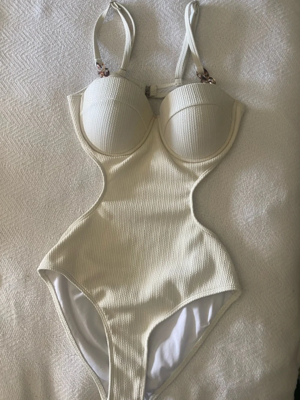 Cream Ribbed Cutout One-Piece Swimsuit with Molded Cups - Picture 8 of 8